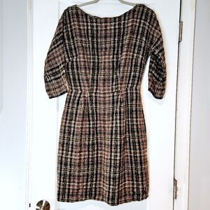 Vintage Nali Bee Casuals Plaid Tweed Wool Dress Zip Back 3/4 Sleeve 14